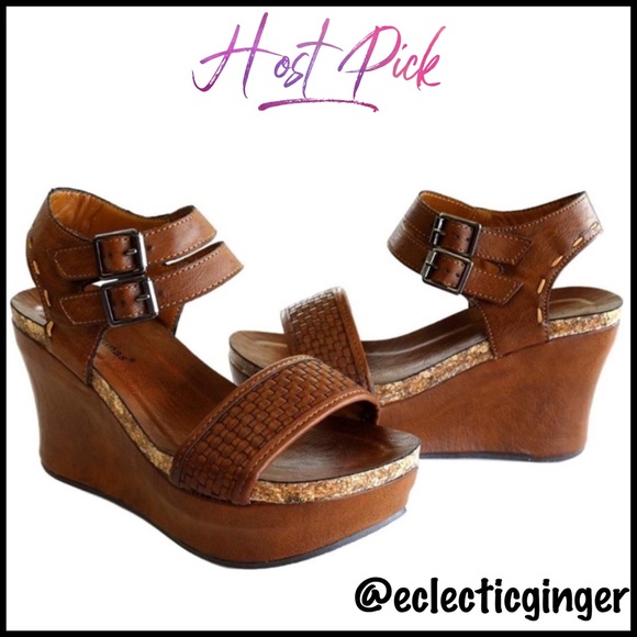 WHISKEY brown basket weave platform wedges New in box NIB 6.5 7.5 8 8.5 9 - Picture 2 of 8